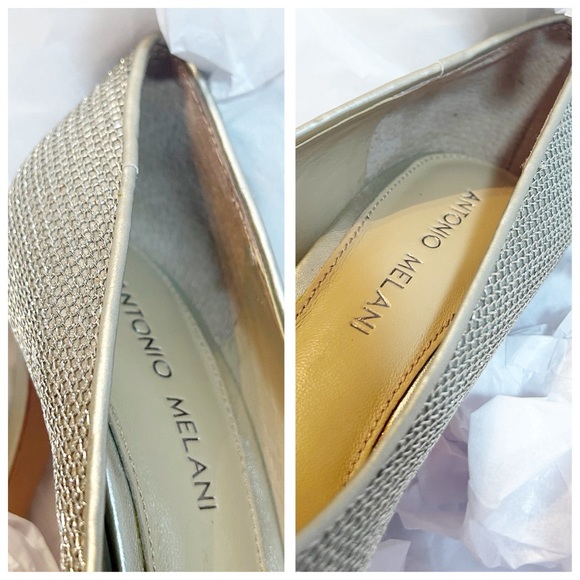 Enzo Angiolini NWOB Gold Leather Pointed Toe Pumps With Metallic Mesh Overlay 7M - Picture 10 of 10